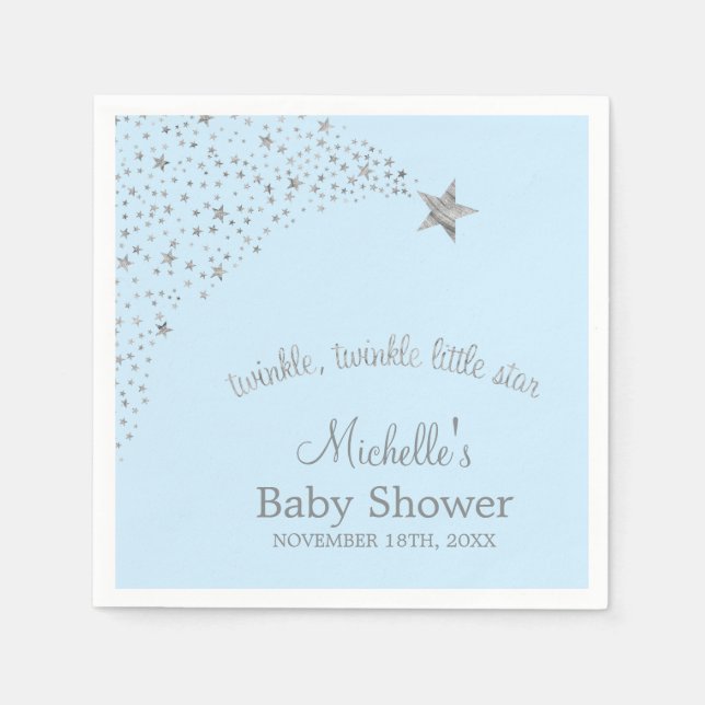 Twinkle Little Shooting Star Blue Silver Napkin (Front)