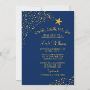Twinkle Little Shooting Star Gold Navy Baby Shower Invitation