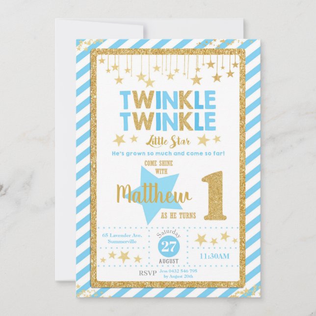 Twinkle Little Star 1st Birthday Invitation Boy (Front)