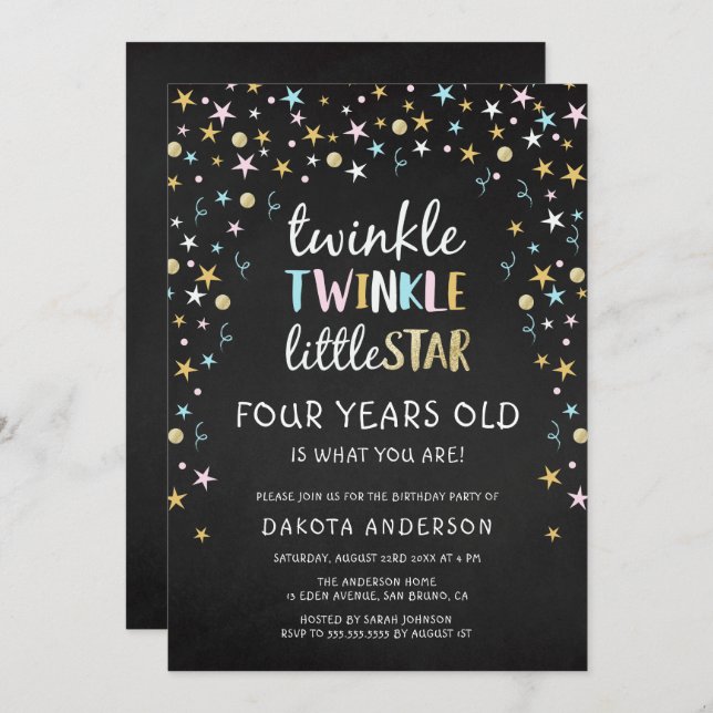 Twinkle Little Star 4 Years Old Is What You Are! Invitation (Front/Back)