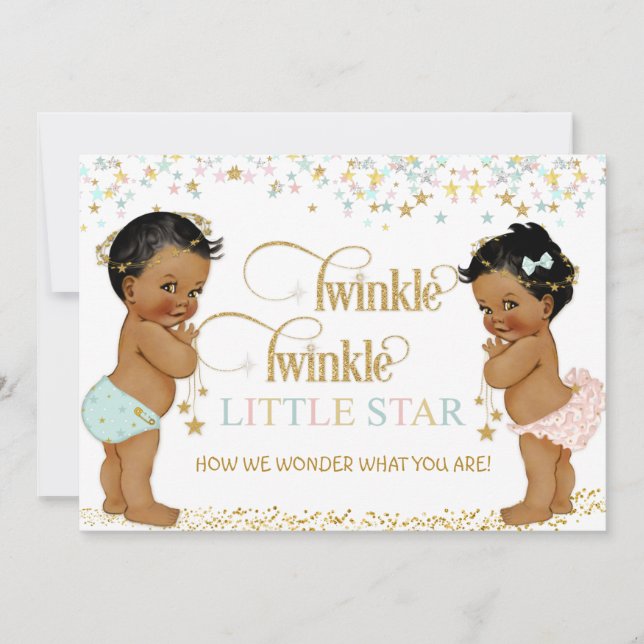 Twinkle Little Star Baby Gender Reveal Ethnic Invitation (Front)