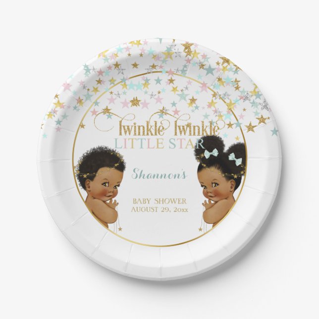 Twinkle Little Star Baby Gender Reveal Ethnic Paper Plate (Front)