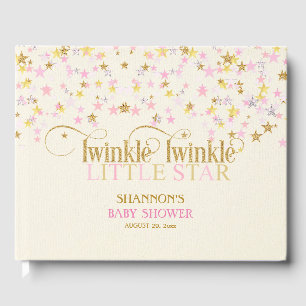 Twinkle Little Star Baby Gold Pink Creme Girl Guest Book