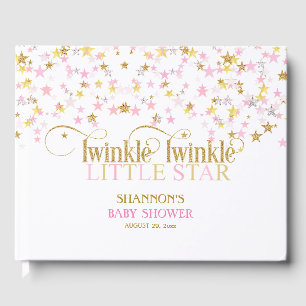 Twinkle Little Star Baby Gold Pink Girl Guest Book
