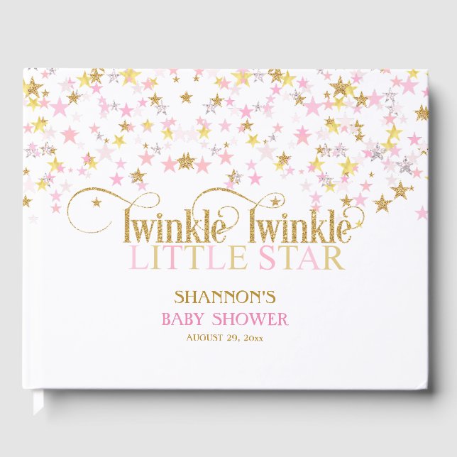 Twinkle Little Star Baby Gold Pink Girl Guest Book (Front)