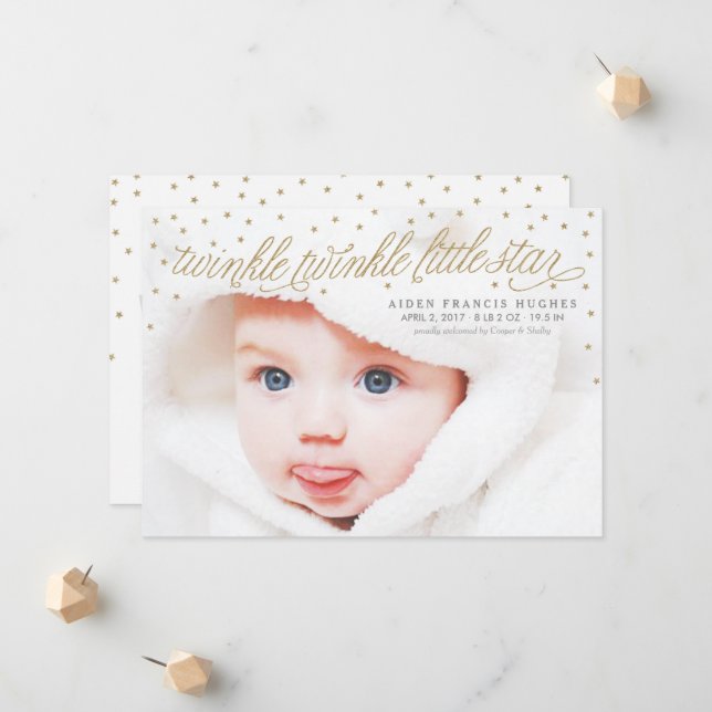 Twinkle Little Star Baby Photo Birth Announcement (Front/Back In Situ)