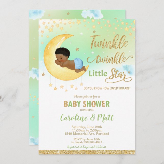 Twinkle Little Star Baby Shower African American Invitation (Front/Back)