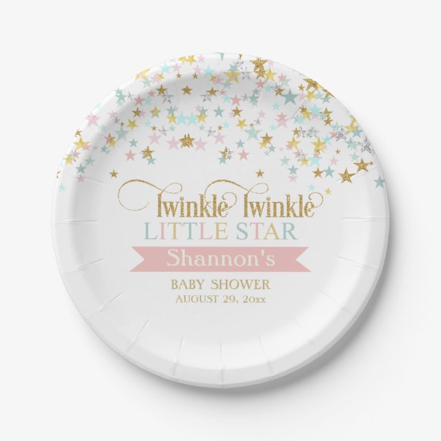Twinkle Little Star Baby Shower Any Colour Paper Plate (Front)