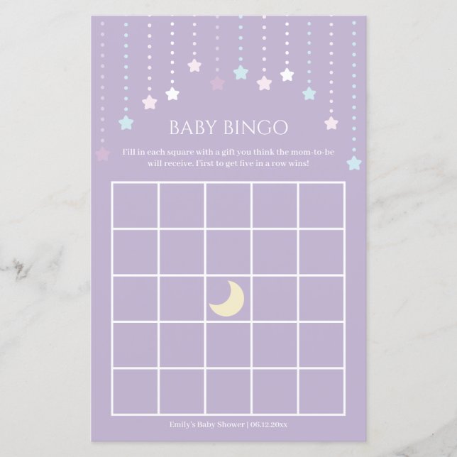 Twinkle Little Star Baby Shower Bingo Game (Front)