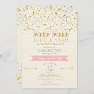 Twinkle Little Star Baby Shower Gold Aqua Pink Invitation