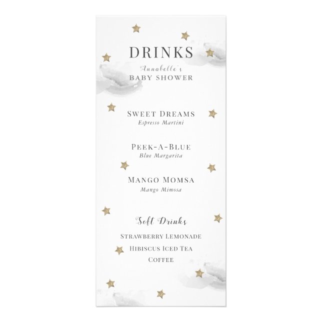 Twinkle Little Star Baby Shower Grey Drink Memu Rack Card (Front)