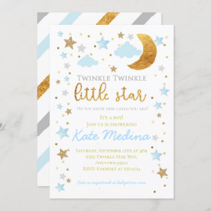 Twinkle Little Star Baby Shower Invitation Boy Blu