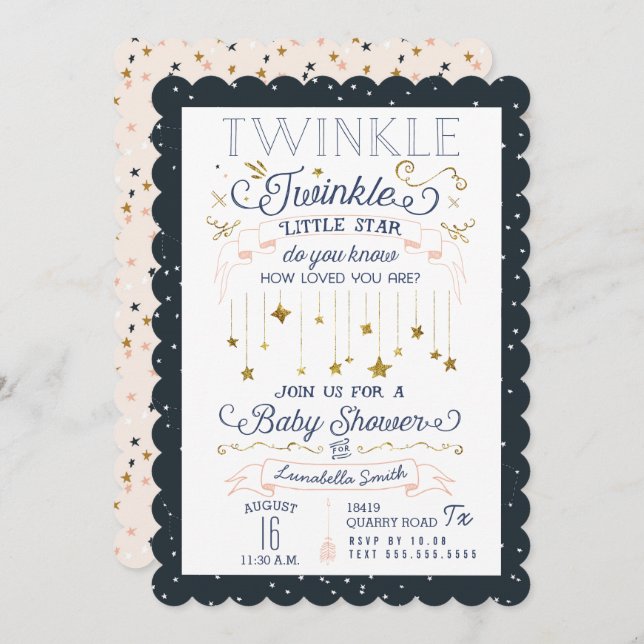 Twinkle Little Star Baby Shower Invitations (Front/Back)