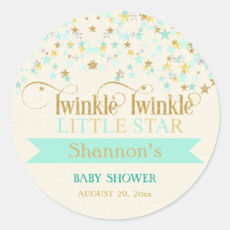 Twinkle Little Star Baby Shower Mint Green & Gold Classic Round Sticker