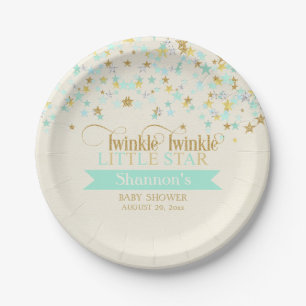Twinkle Little Star Baby Shower Mint Green Paper Plate