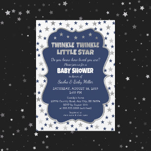 Twinkle Little Star Baby Shower navy silver invite