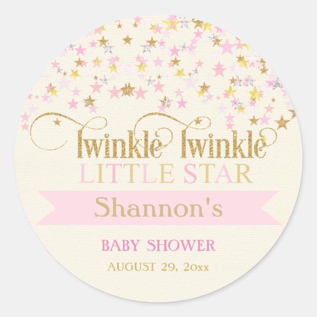 Twinkle Little Star Baby Shower Pink Gold Creme Classic Round Sticker (Front)
