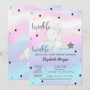 Twinkle Little Star,Bear Holographic Baby Shower Invitation