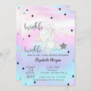 Twinkle Little Star,Bear Holographic Baby Shower Invitation