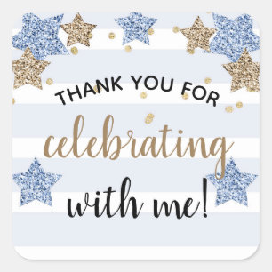 Twinkle Little Star Birthday Boy Blue Gold Square Sticker