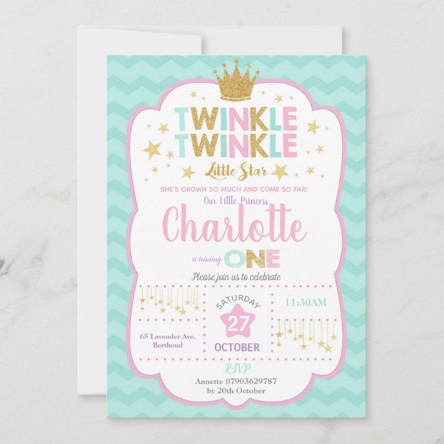 Twinkle Little Star Birthday Invitation Girl (Front)