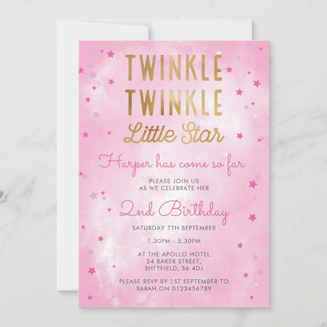 Twinkle little star birthday party invitation (Front)