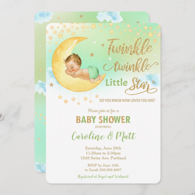 Twinkle Little Star Blonde Baby Shower Neutral Invitation (Front/Back)