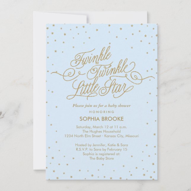 Twinkle Little Star Blue Baby Boy Shower Invitation (Front)