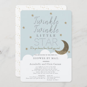 Twinkle Little Star Blue Baby Shower by Mail Invitation