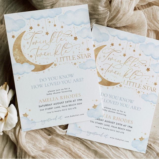 Twinkle Little Star Blue Baby Shower Invitation (Creator Uploaded)