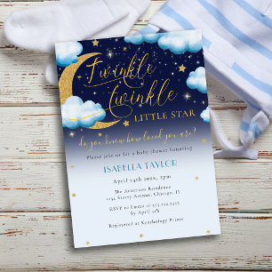 Twinkle Little Star Blue Boy Baby Shower Invitation