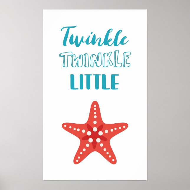 Twinkle Little Star Blue & Coral Nautical Nursery Poster (Front)