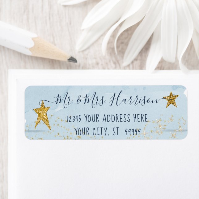 Twinkle Little Star Blue Gold Return Address Label (Insitu)