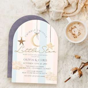 Twinkle Little Star Blue Pink Stripe Gender Reveal Invitation