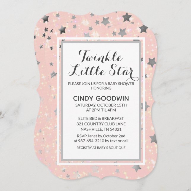 Twinkle Little Star Blush Pink Girls Baby Shower Invitation (Front/Back)
