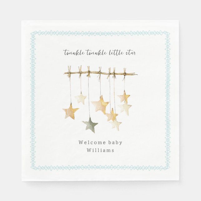 Twinkle Little Star Boho Blue Boy Baby Shower Napkin (Front)