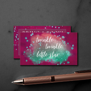 Twinkle Little Star   Bold Pink Mint Bring a Book Enclosure Card