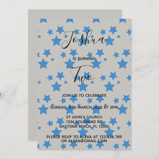Twinkle Little Star Boy birthday invitation Blue (Front/Back)