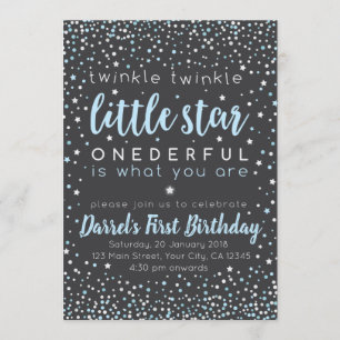 Twinkle Little Star Boy First Birthday Invitation