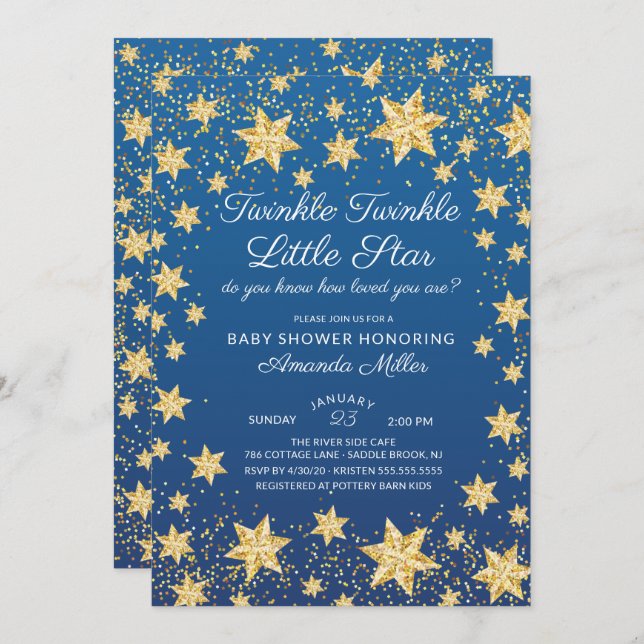 Twinkle Little Star Boys Baby Shower Invitation (Front/Back)