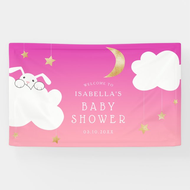 Twinkle Little Star Bunny Pink Baby Shower Welcome Banner (Horizontal)