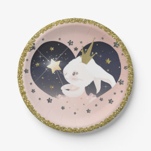Twinkle Little Star Bunny Rabbit Peach Baby Shower Paper Plate