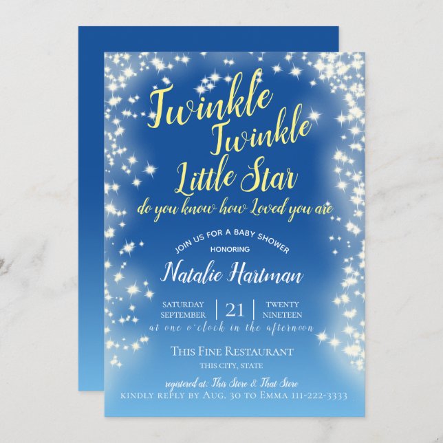 Twinkle Little Star Chalkboard Sparkle Invitation (Front/Back)
