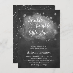 Twinkle Little Star   Charcoal Grey and Silver Invitation