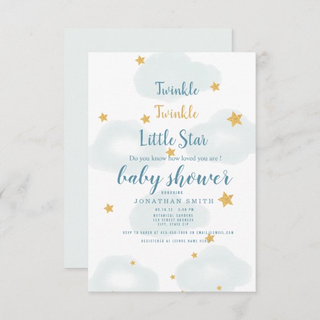 Twinkle Little Star & Cloud Baby Shower Invitation (Front/Back)