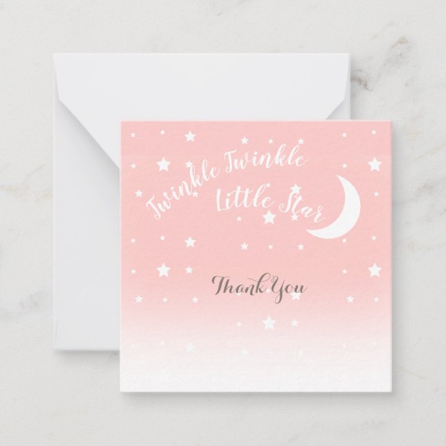 Twinkle little star coral pink thank you note card (Front)