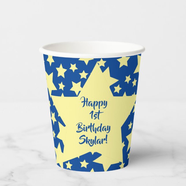 Twinkle Little Star Cute 1st Birthday Party Kids Paper Cups (Front)