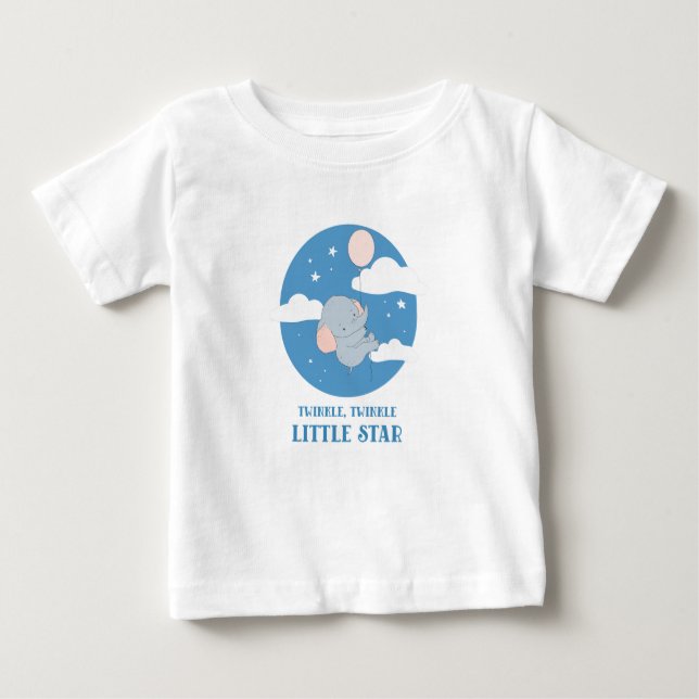"Twinkle Little Star" Cute Baby Elephant Balloon Baby T-Shirt (Front)