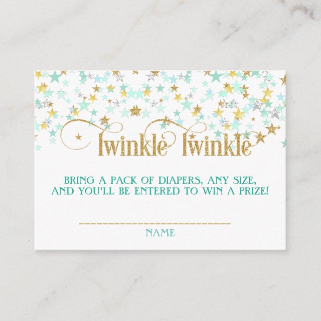 Twinkle Little Star Diaper Raffle Mint Green Gold Enclosure Card (Front)