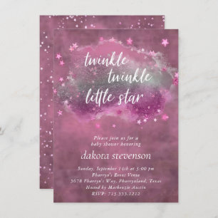 Twinkle Little Star   Dusty Mauve Pink Silver Grey Invitation